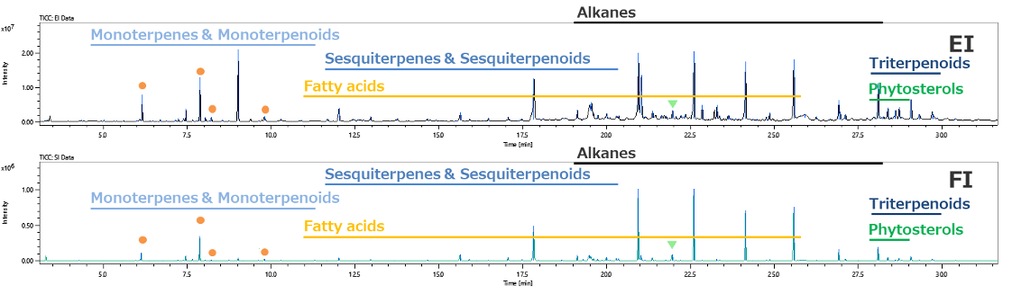 Figure 2. EI and FI TICCs of Flos Chrysanthemi Indici ethanol extract.